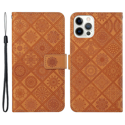 Ethnic Style Imprinted Flower Wallet Leather Case with Stand for iPhone 13 Pro 6.1 inch