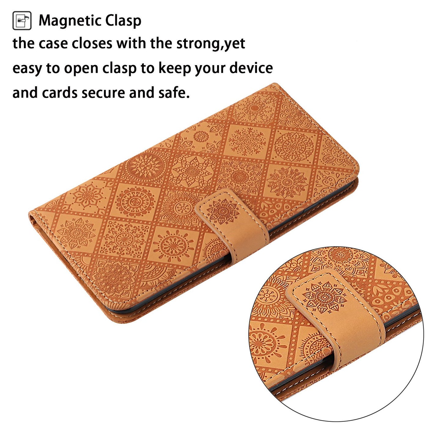 Ethnic Style Imprinted Flower Wallet Leather Case with Stand for iPhone 13 Pro 6.1 inch