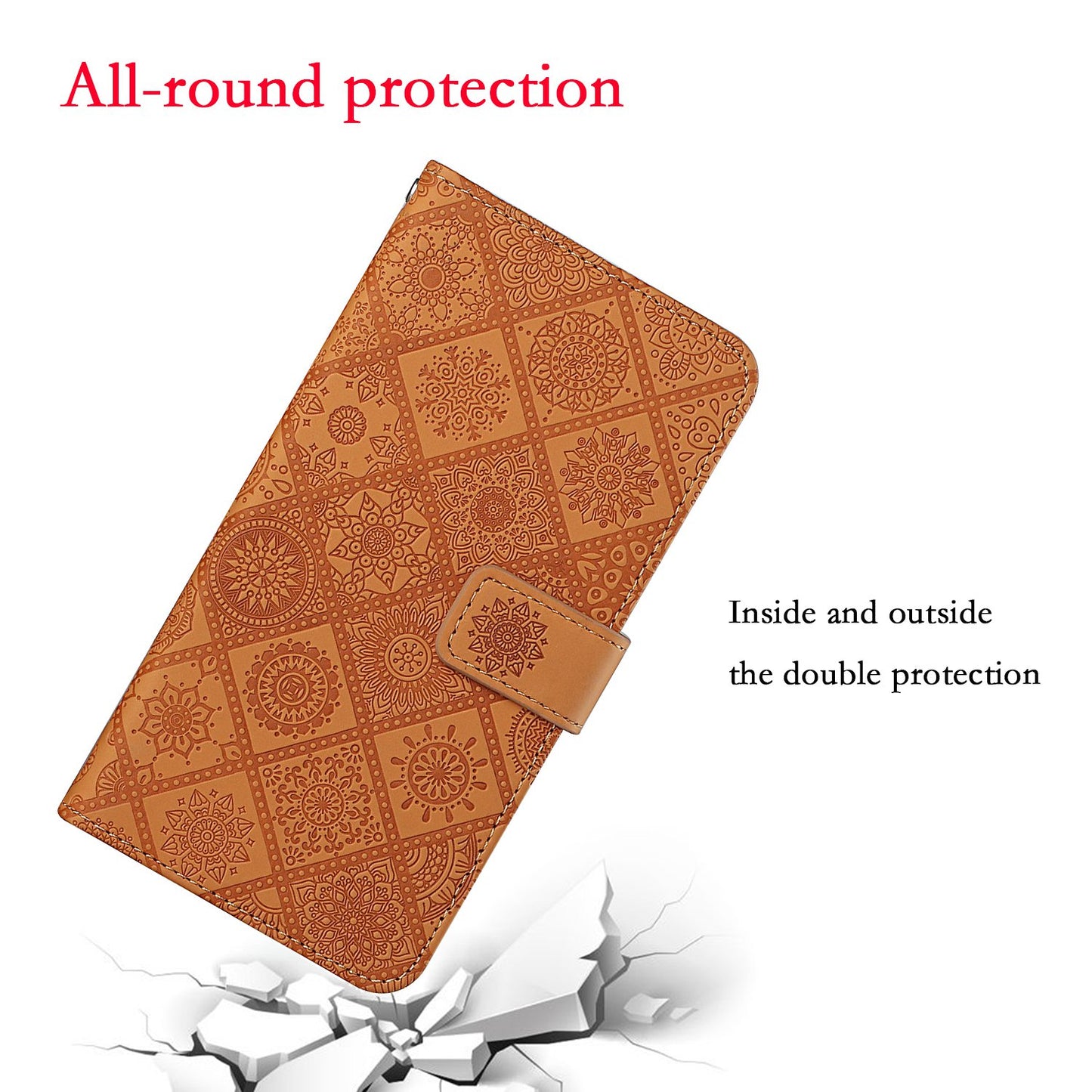 Ethnic Style Imprinted Flower Wallet Leather Case with Stand for iPhone 13 Pro 6.1 inch