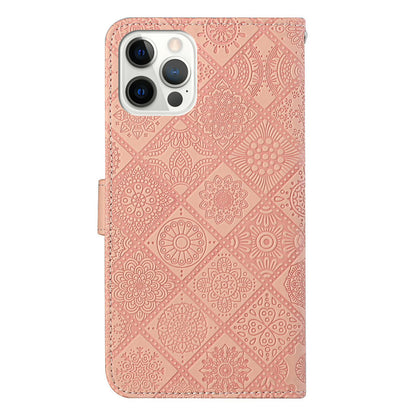 Ethnic Style Imprinted Flower Wallet Leather Case with Stand for iPhone 13 Pro 6.1 inch