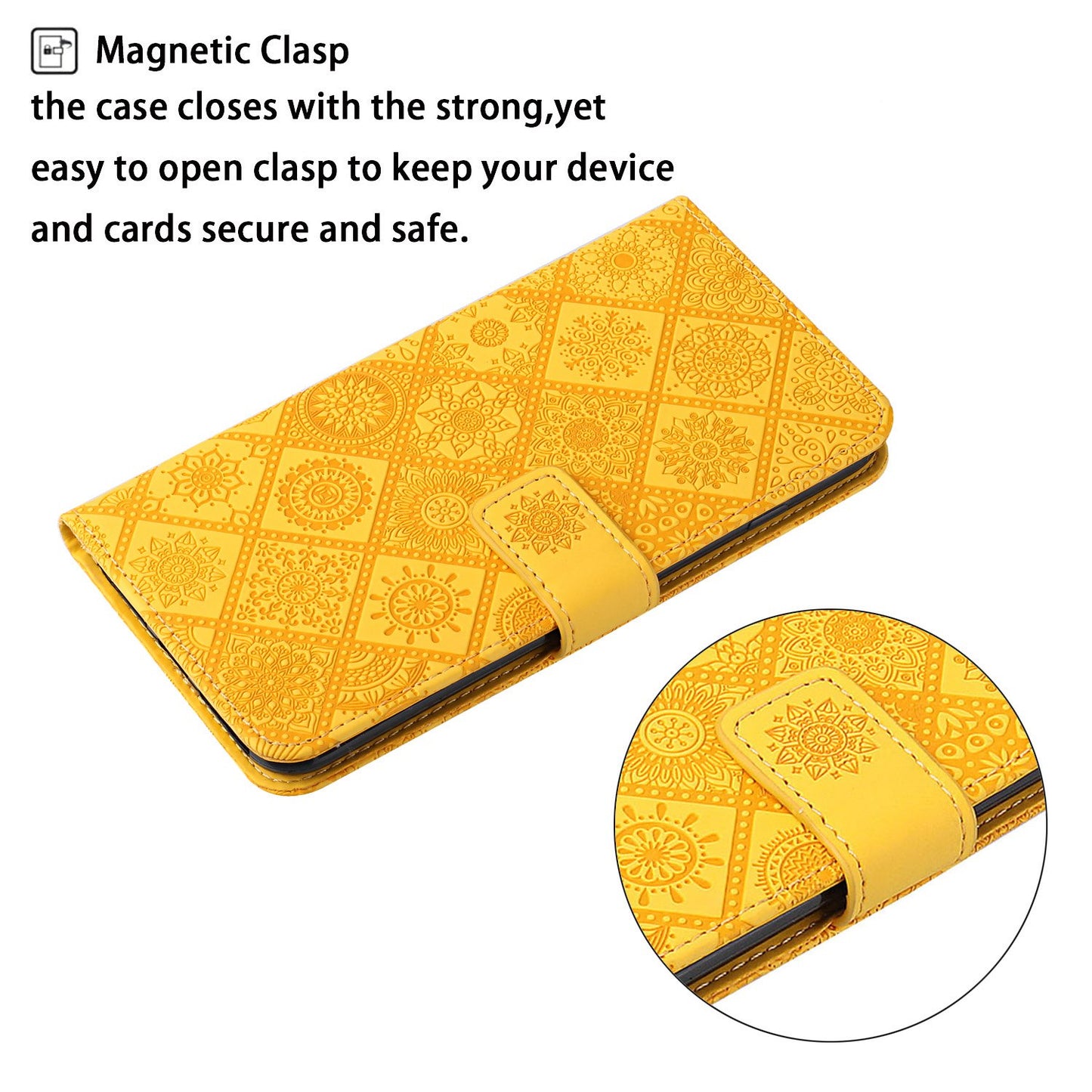 Ethnic Style Imprinted Flower Wallet Leather Case with Stand for iPhone 13 Pro 6.1 inch
