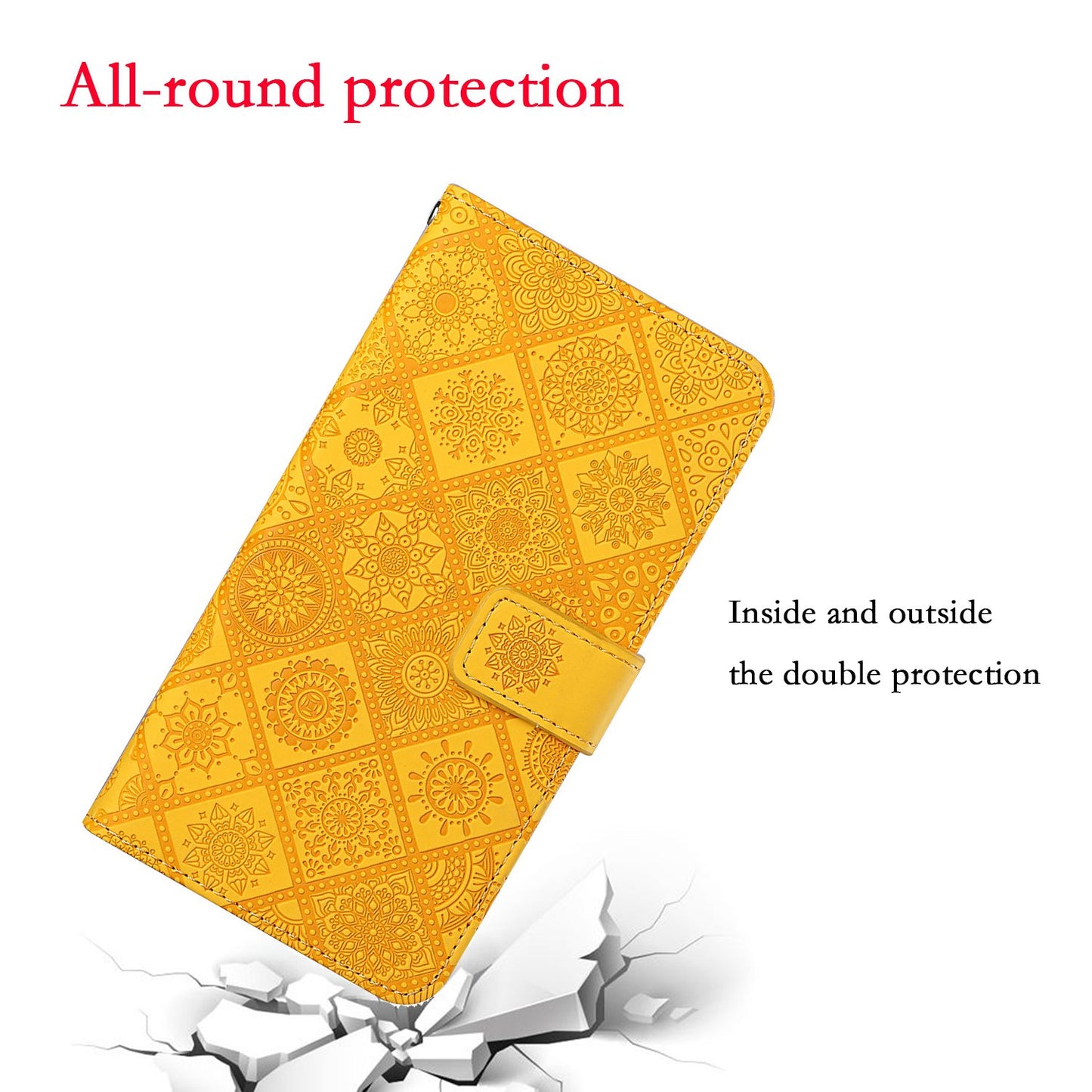 Ethnic Style Imprinted Flower Wallet Leather Case with Stand for iPhone 13 Pro 6.1 inch