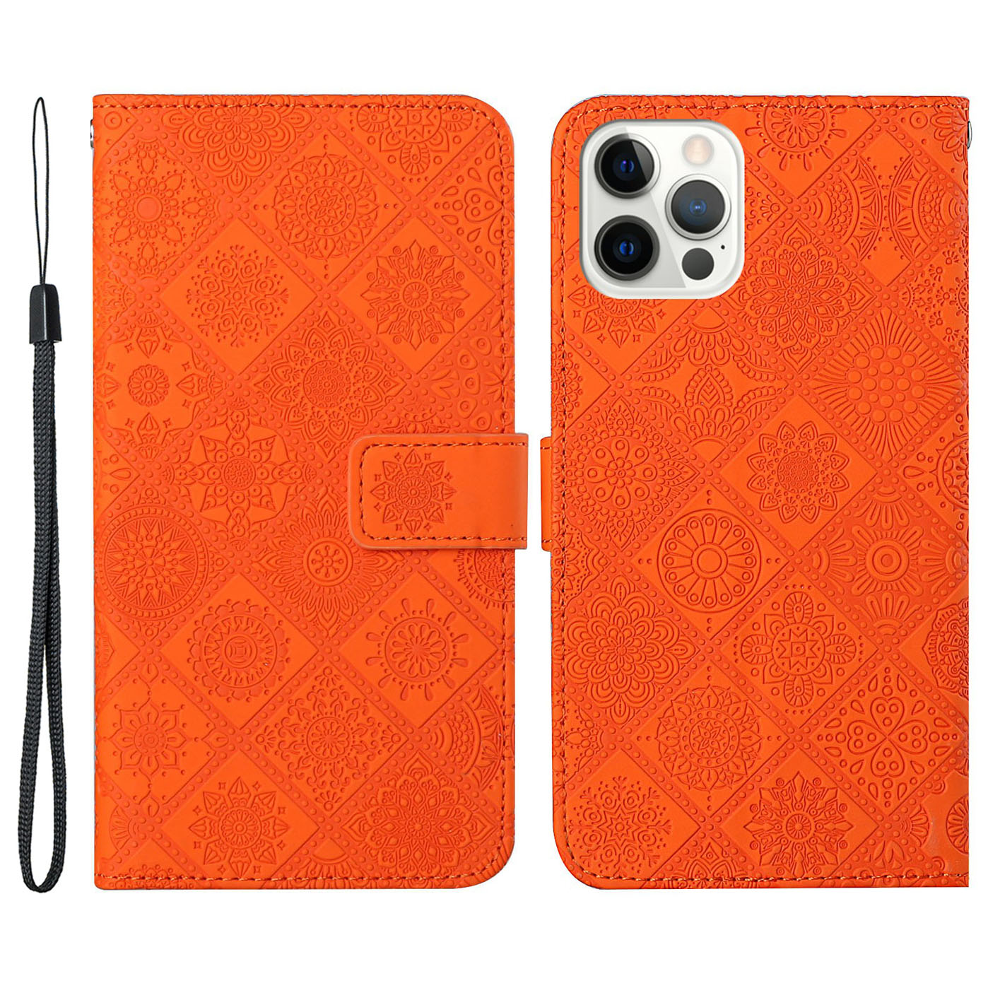 Ethnic Style Imprinted Flower Wallet Leather Case with Stand for iPhone 13 Pro 6.1 inch