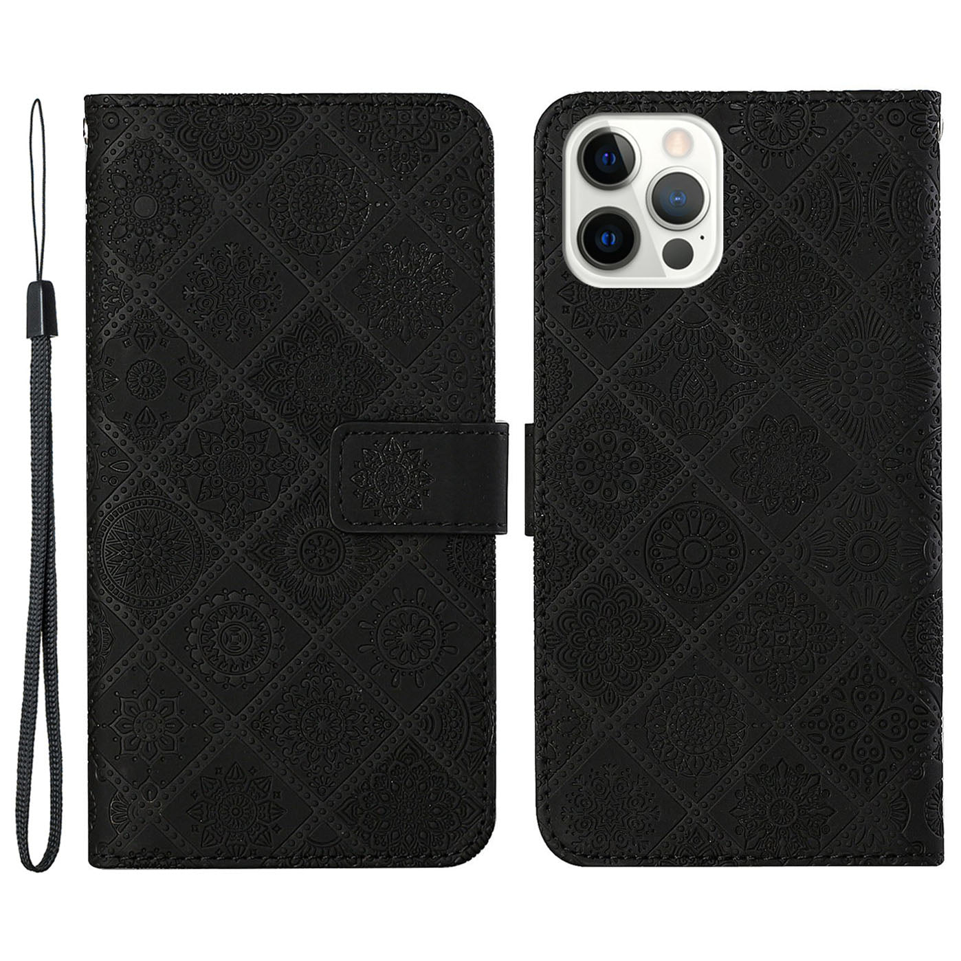 Ethnic Style Imprinted Flower Wallet Leather Case with Stand for iPhone 13 Pro 6.1 inch