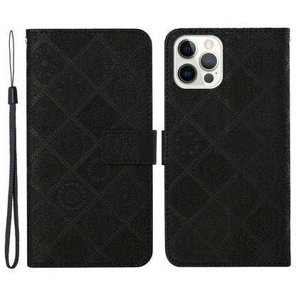 Ethnic Style Imprinted Flower Wallet Leather Case with Stand for iPhone 13 Pro 6.1 inch