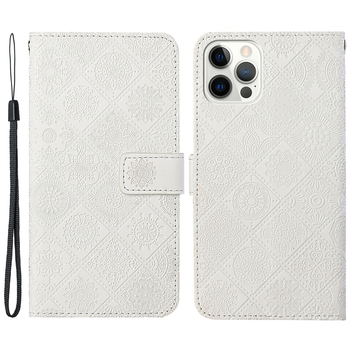 Ethnic Style Imprinted Flower Wallet Leather Case with Stand for iPhone 13 Pro 6.1 inch