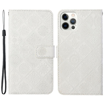 Ethnic Style Imprinted Flower Wallet Leather Case with Stand for iPhone 13 Pro 6.1 inch