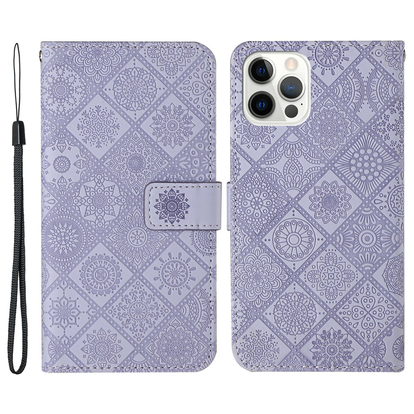 Ethnic Style Imprinted Flower Wallet Leather Case with Stand for iPhone 13 Pro 6.1 inch