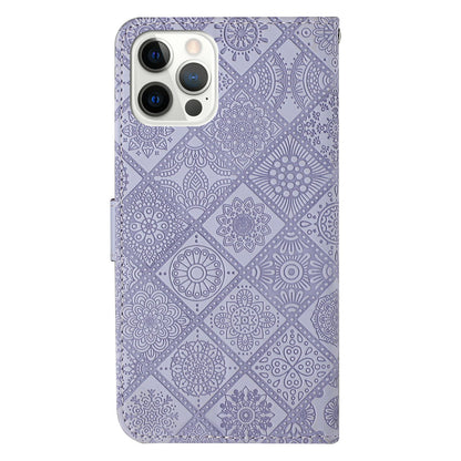 Ethnic Style Imprinted Flower Wallet Leather Case with Stand for iPhone 13 Pro 6.1 inch