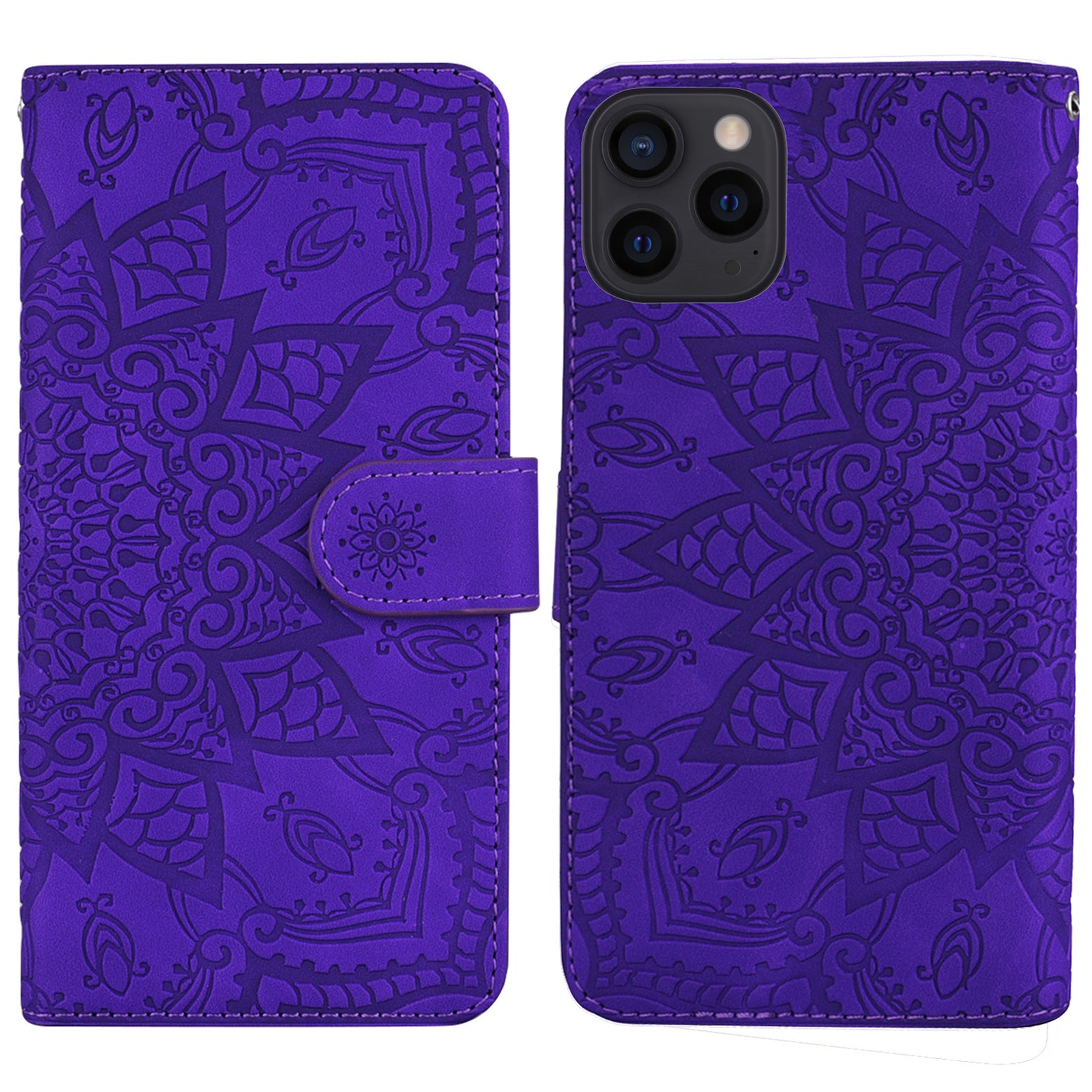 Imprint Flower All-round Protection Phone Shell Wallet Stand Design Leather Case for iPhone 13 Pro 6.1 inch