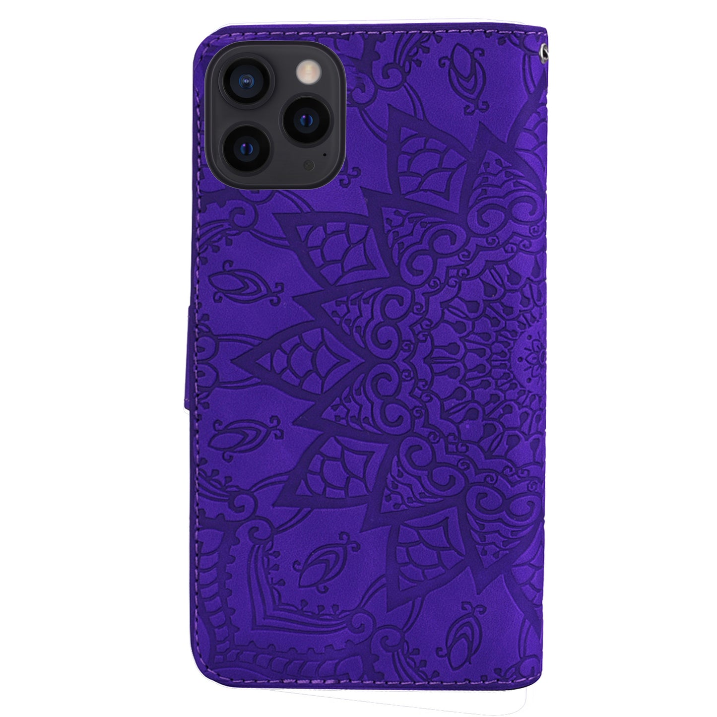 Imprint Flower All-round Protection Phone Shell Wallet Stand Design Leather Case for iPhone 13 Pro 6.1 inch