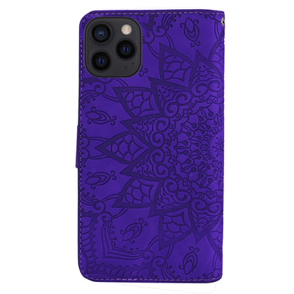 Imprint Flower All-round Protection Phone Shell Wallet Stand Design Leather Case for iPhone 13 Pro 6.1 inch