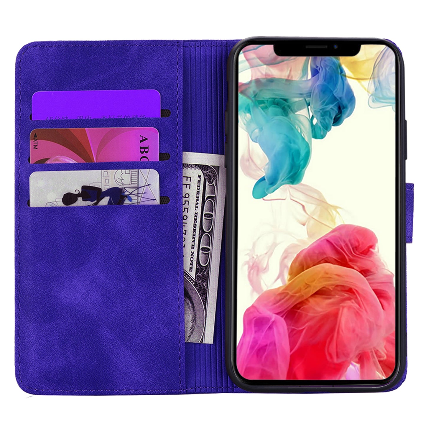 Imprint Flower All-round Protection Phone Shell Wallet Stand Design Leather Case for iPhone 13 Pro 6.1 inch