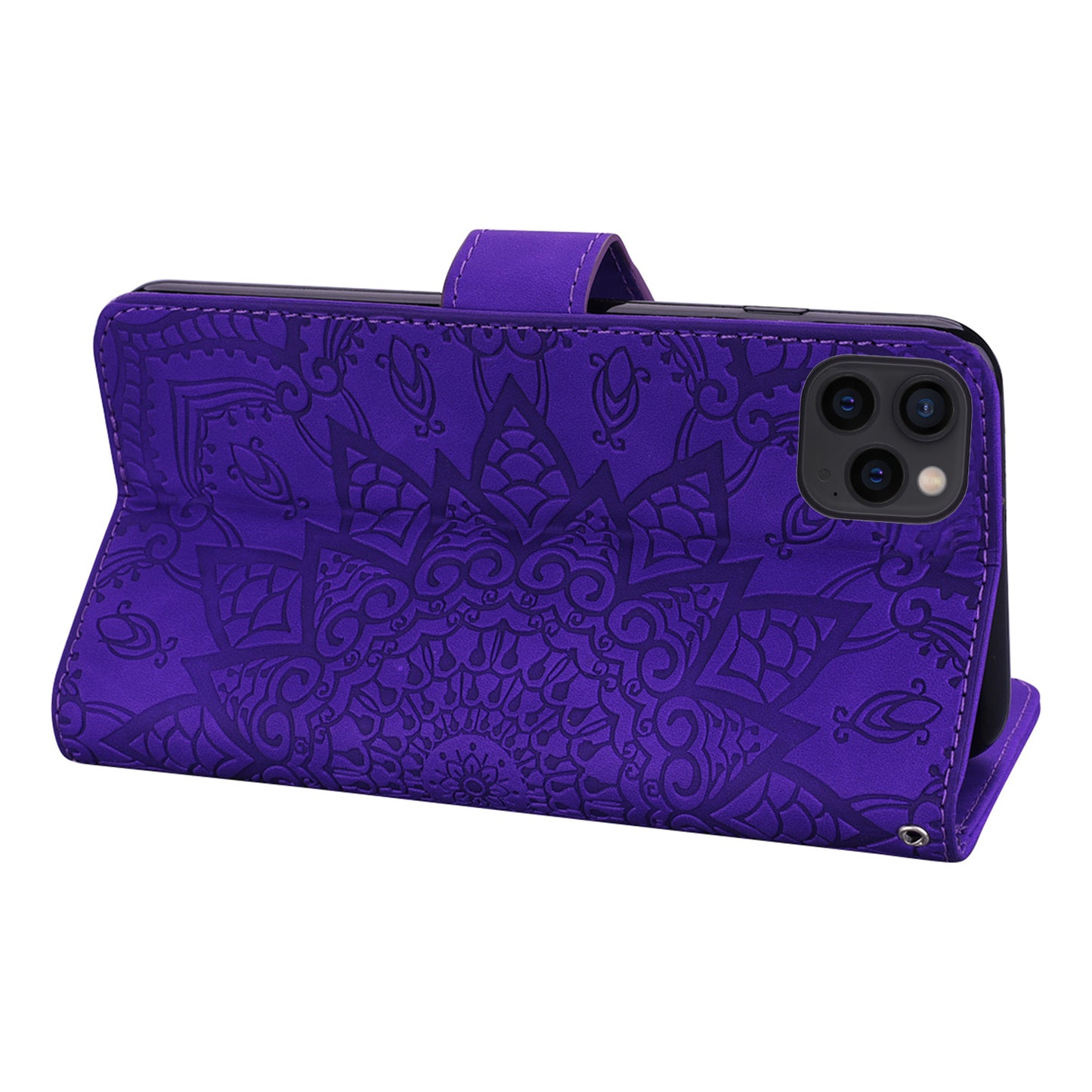 Imprint Flower All-round Protection Phone Shell Wallet Stand Design Leather Case for iPhone 13 Pro 6.1 inch
