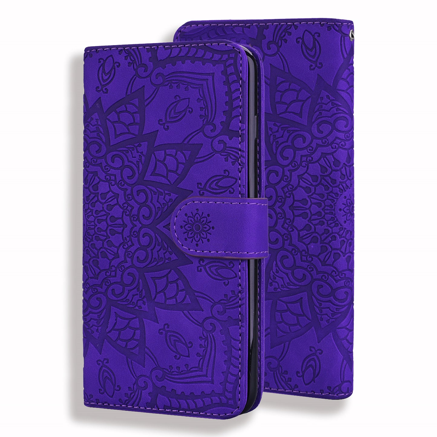 Imprint Flower All-round Protection Phone Shell Wallet Stand Design Leather Case for iPhone 13 Pro 6.1 inch