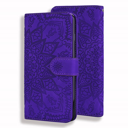 Imprint Flower All-round Protection Phone Shell Wallet Stand Design Leather Case for iPhone 13 Pro 6.1 inch