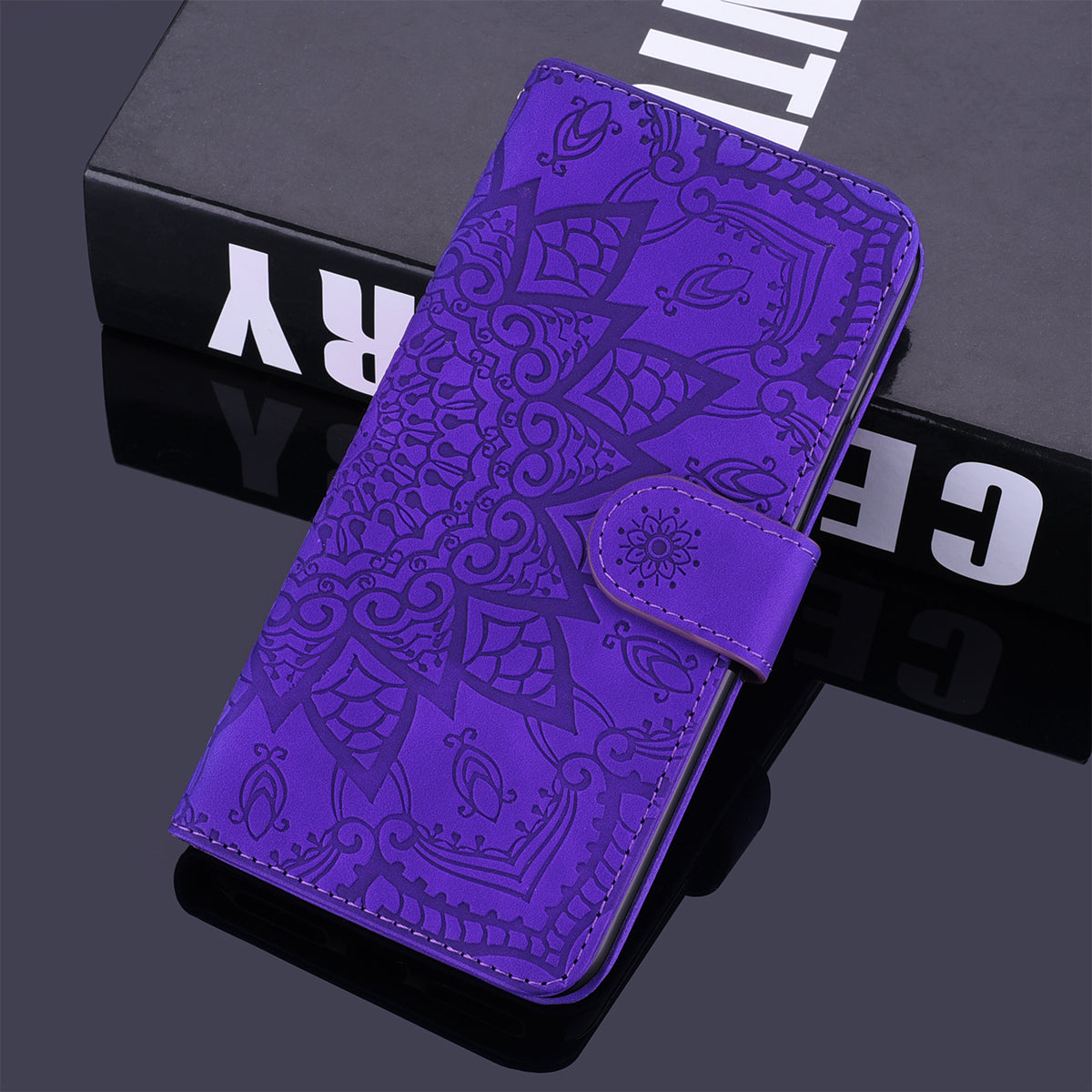 Imprint Flower All-round Protection Phone Shell Wallet Stand Design Leather Case for iPhone 13 Pro 6.1 inch