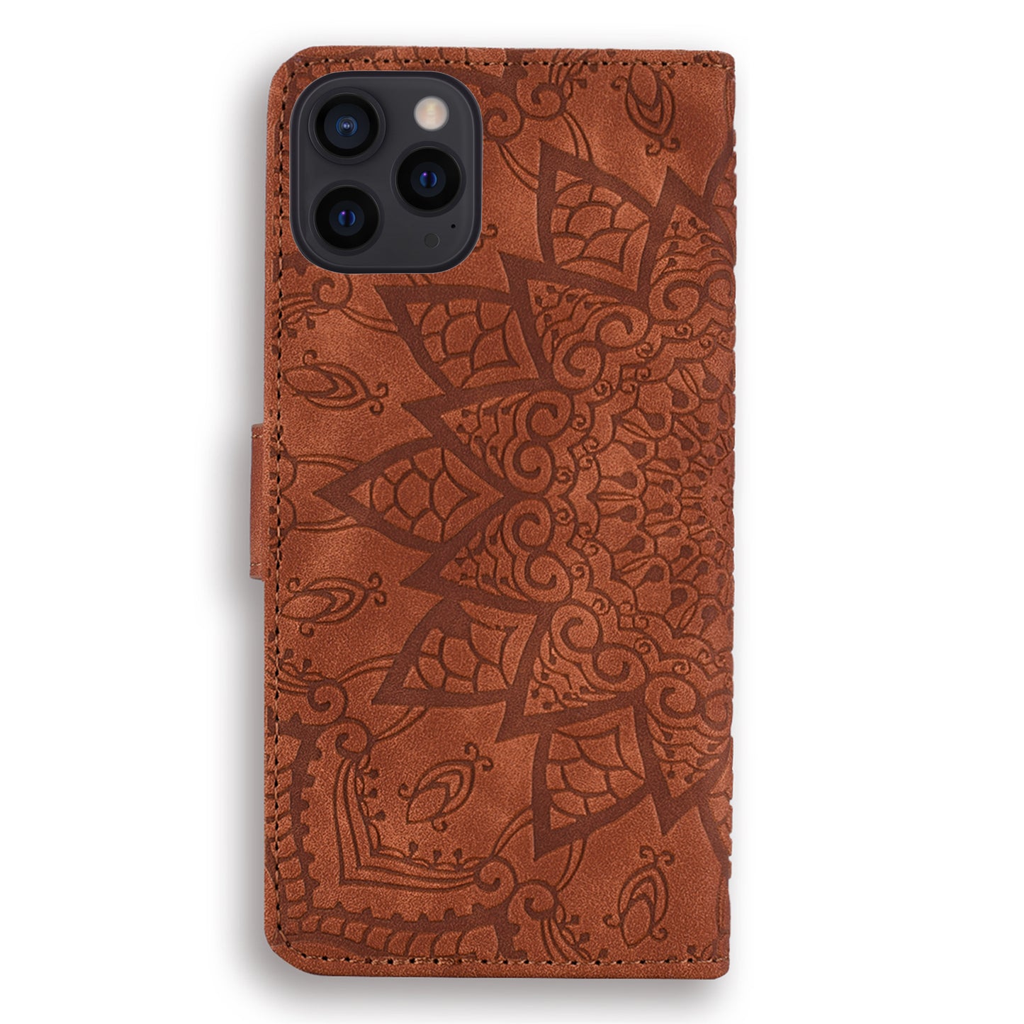 Imprint Flower All-round Protection Phone Shell Wallet Stand Design Leather Case for iPhone 13 Pro 6.1 inch