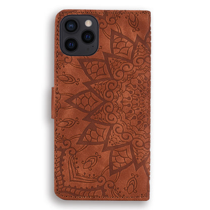 Imprint Flower All-round Protection Phone Shell Wallet Stand Design Leather Case for iPhone 13 Pro 6.1 inch