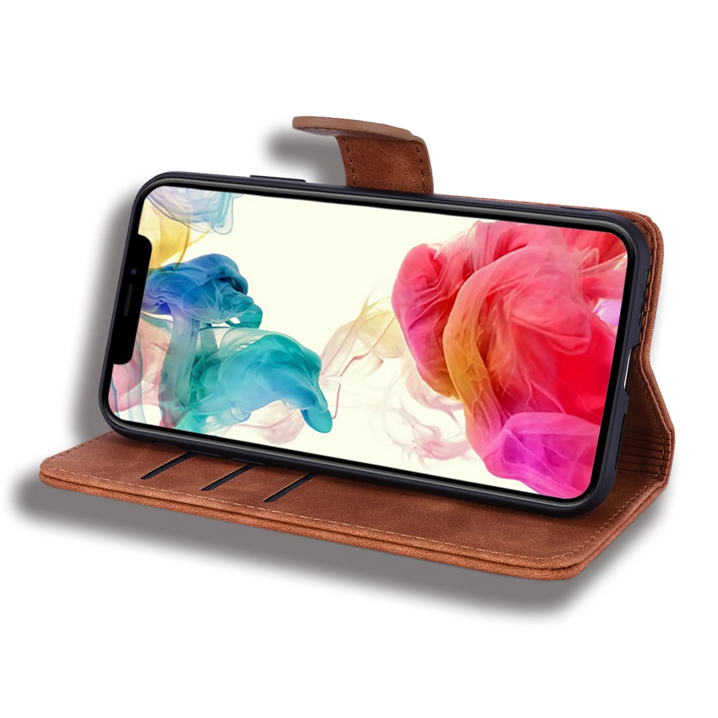 Imprint Flower All-round Protection Phone Shell Wallet Stand Design Leather Case for iPhone 13 Pro 6.1 inch