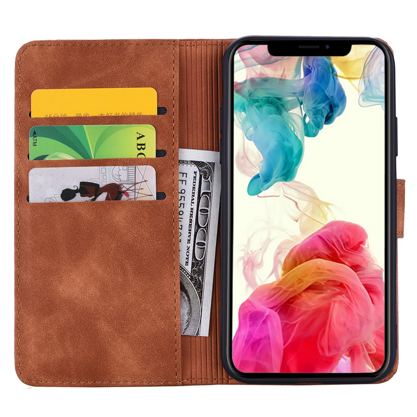 Imprint Flower All-round Protection Phone Shell Wallet Stand Design Leather Case for iPhone 13 Pro 6.1 inch