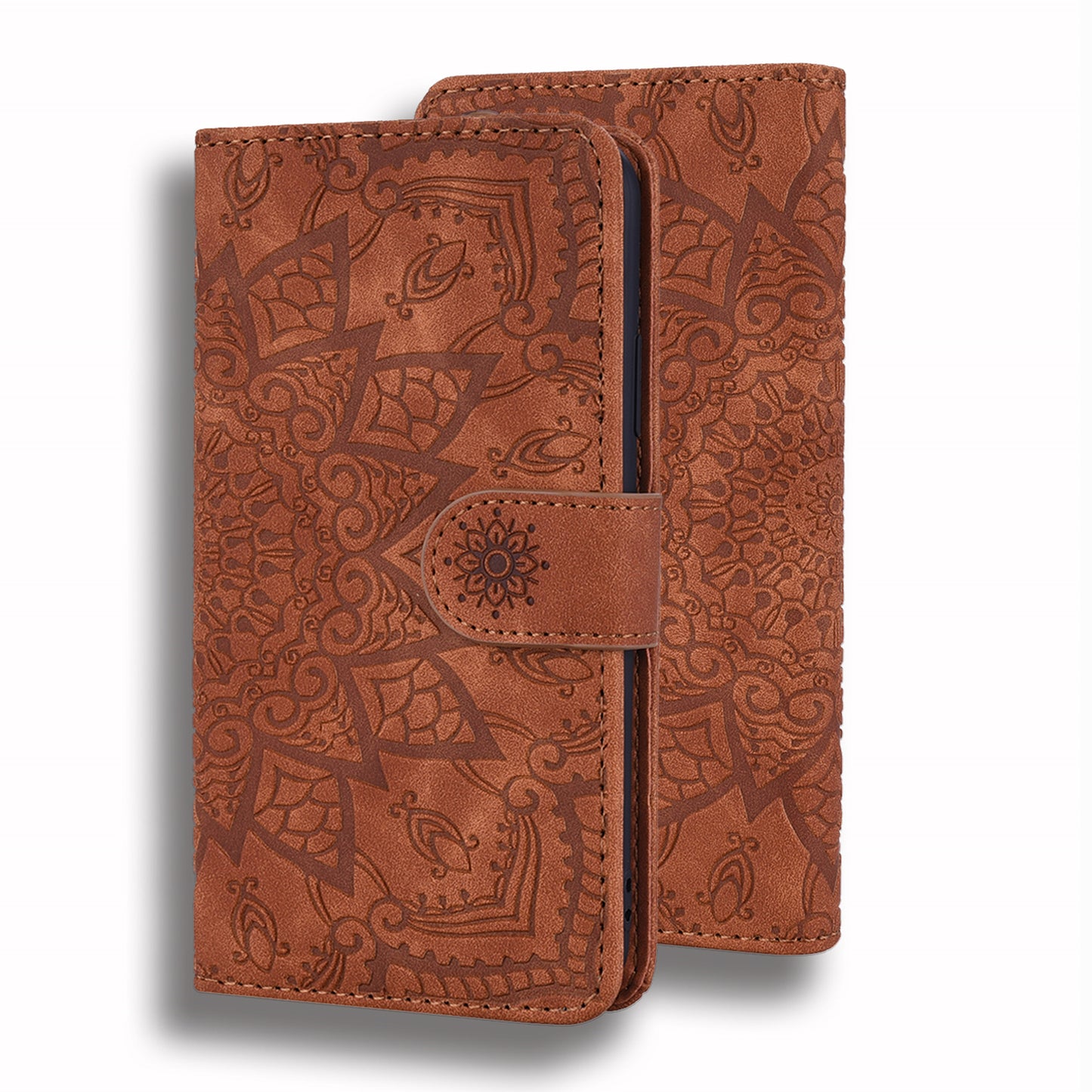 Imprint Flower All-round Protection Phone Shell Wallet Stand Design Leather Case for iPhone 13 Pro 6.1 inch