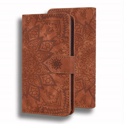 Imprint Flower All-round Protection Phone Shell Wallet Stand Design Leather Case for iPhone 13 Pro 6.1 inch