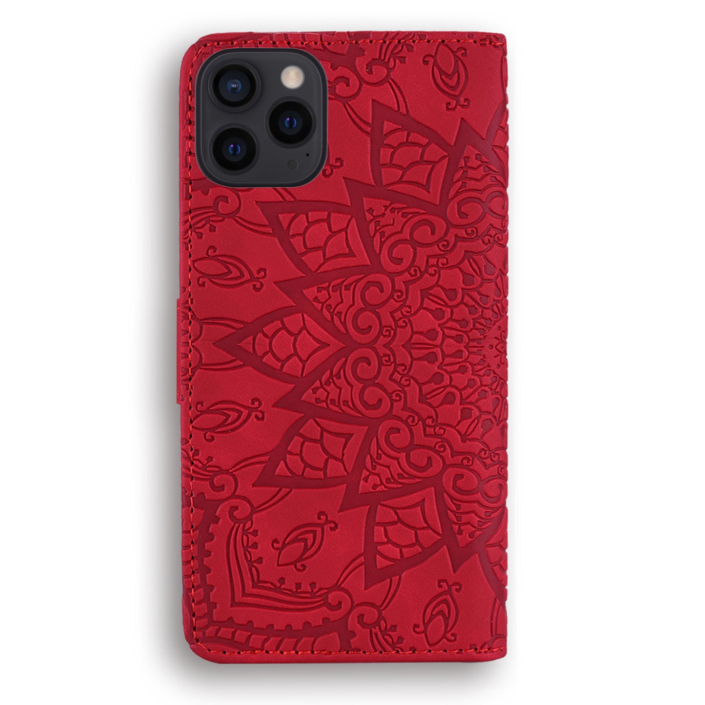 Imprint Flower All-round Protection Phone Shell Wallet Stand Design Leather Case for iPhone 13 Pro 6.1 inch