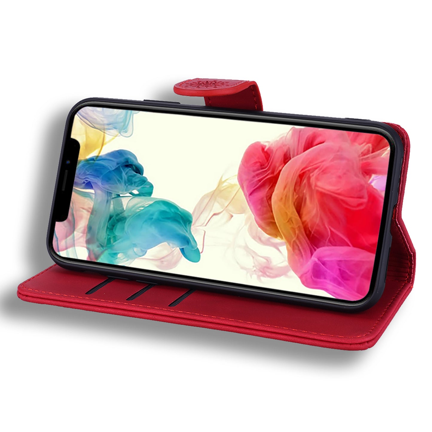 Imprint Flower All-round Protection Phone Shell Wallet Stand Design Leather Case for iPhone 13 Pro 6.1 inch