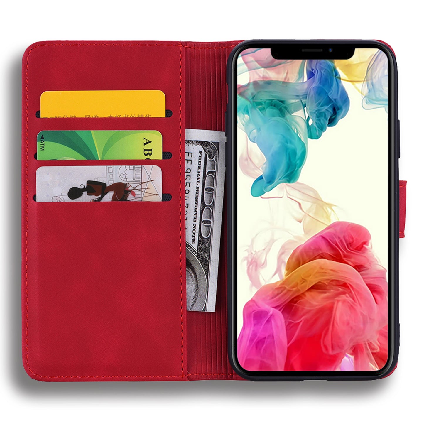 Imprint Flower All-round Protection Phone Shell Wallet Stand Design Leather Case for iPhone 13 Pro 6.1 inch
