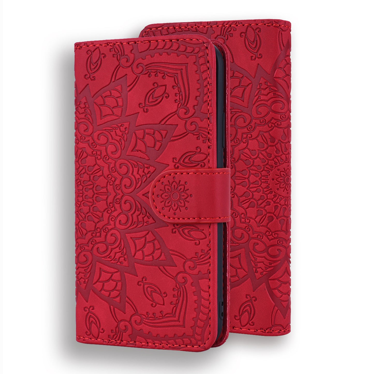 Imprint Flower All-round Protection Phone Shell Wallet Stand Design Leather Case for iPhone 13 Pro 6.1 inch