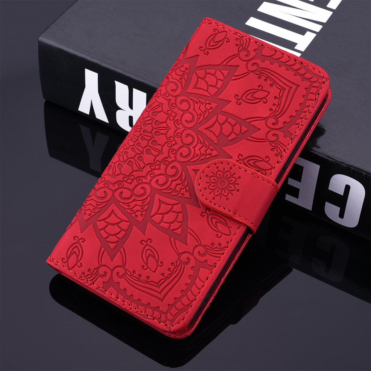 Imprint Flower All-round Protection Phone Shell Wallet Stand Design Leather Case for iPhone 13 Pro 6.1 inch