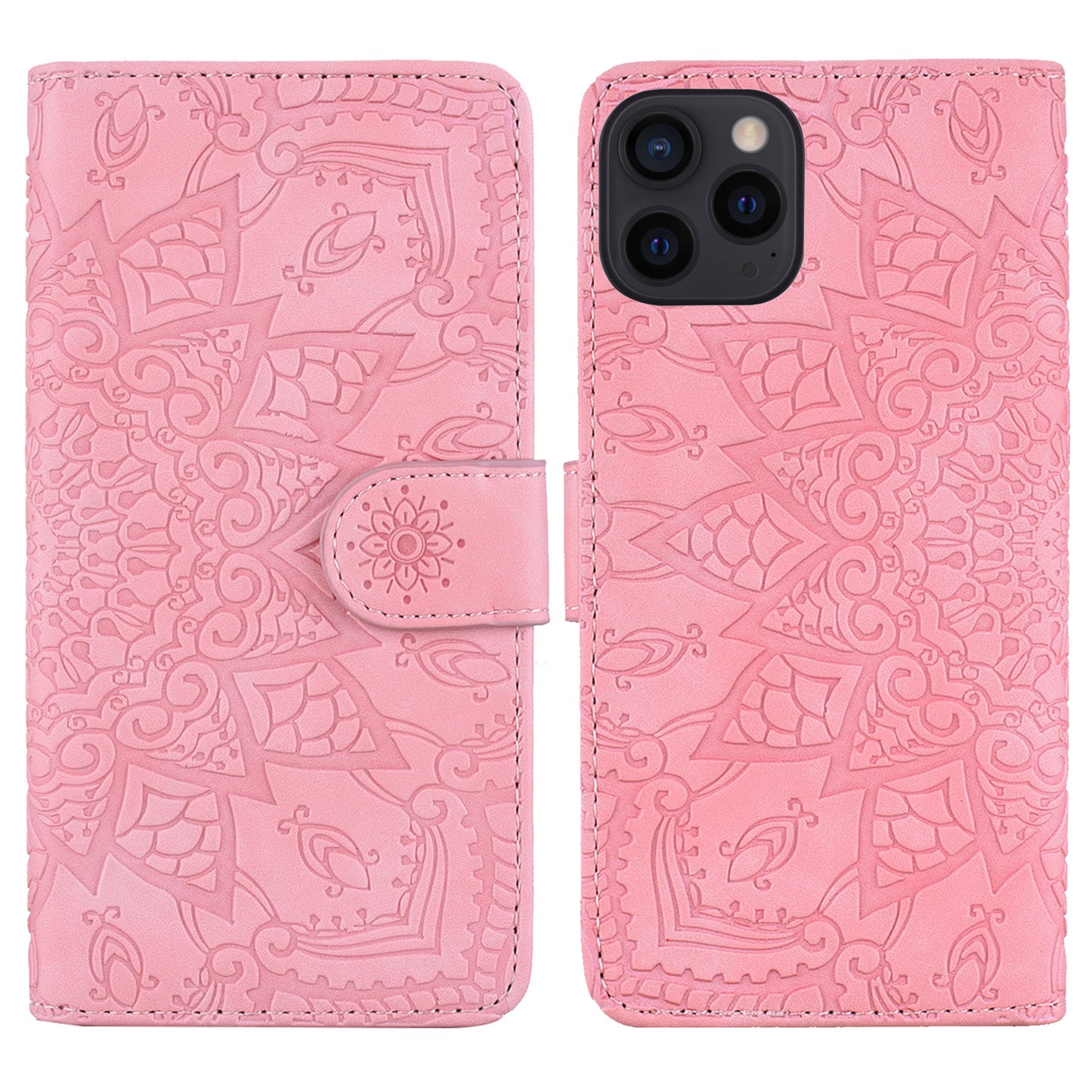 Imprint Flower All-round Protection Phone Shell Wallet Stand Design Leather Case for iPhone 13 Pro 6.1 inch
