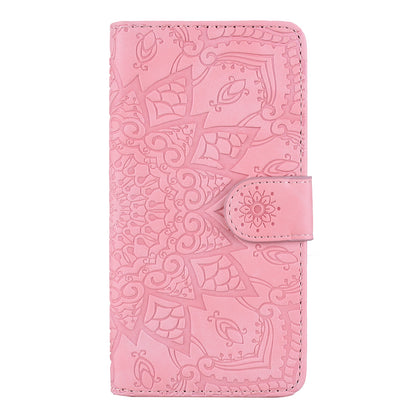 Imprint Flower All-round Protection Phone Shell Wallet Stand Design Leather Case for iPhone 13 Pro 6.1 inch