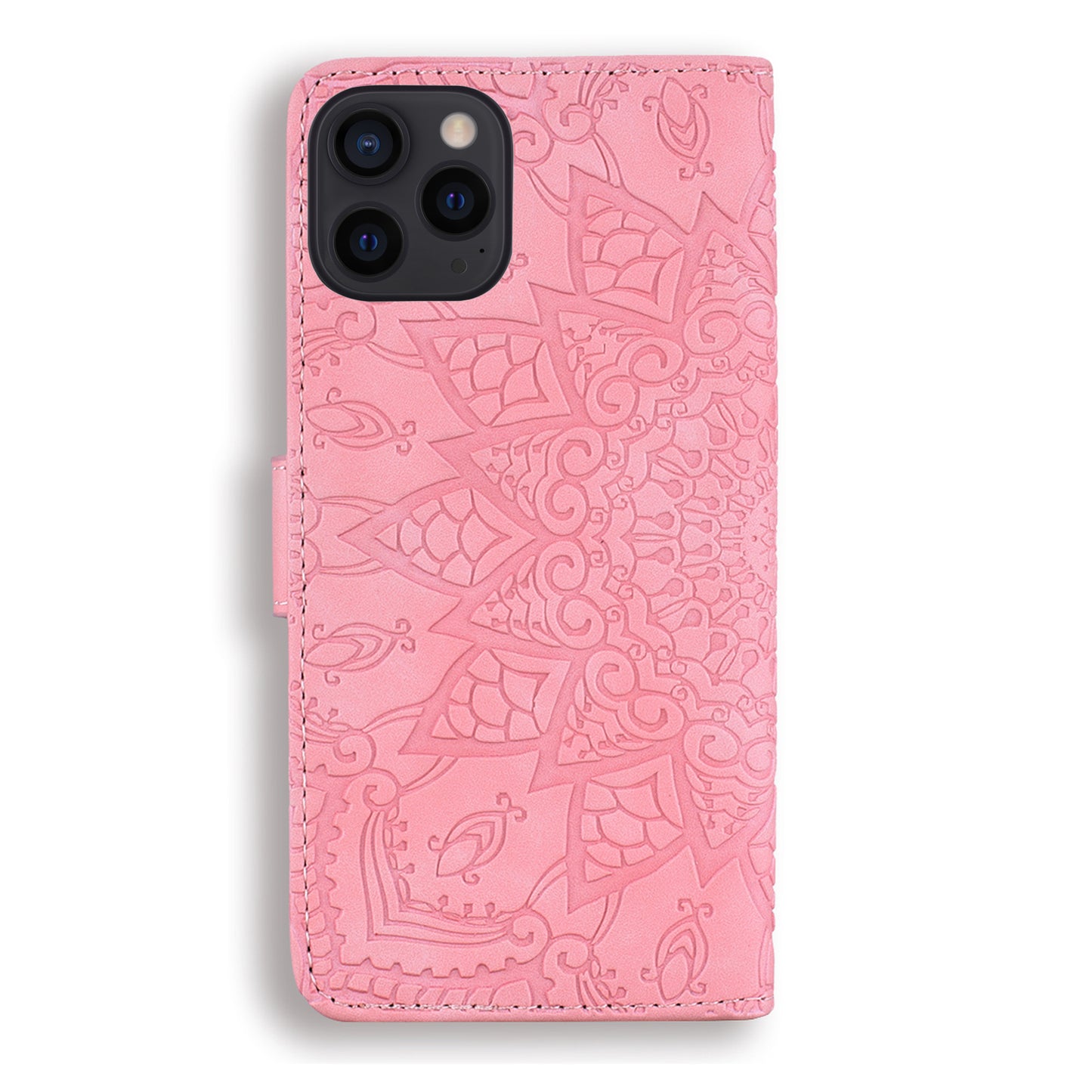 Imprint Flower All-round Protection Phone Shell Wallet Stand Design Leather Case for iPhone 13 Pro 6.1 inch