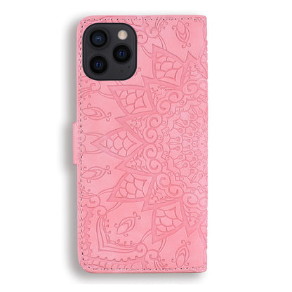 Imprint Flower All-round Protection Phone Shell Wallet Stand Design Leather Case for iPhone 13 Pro 6.1 inch