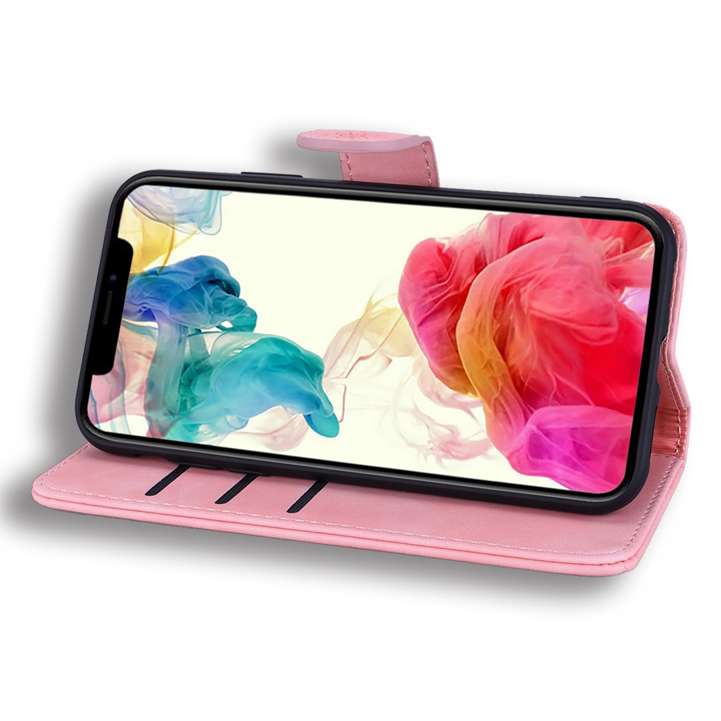 Imprint Flower All-round Protection Phone Shell Wallet Stand Design Leather Case for iPhone 13 Pro 6.1 inch