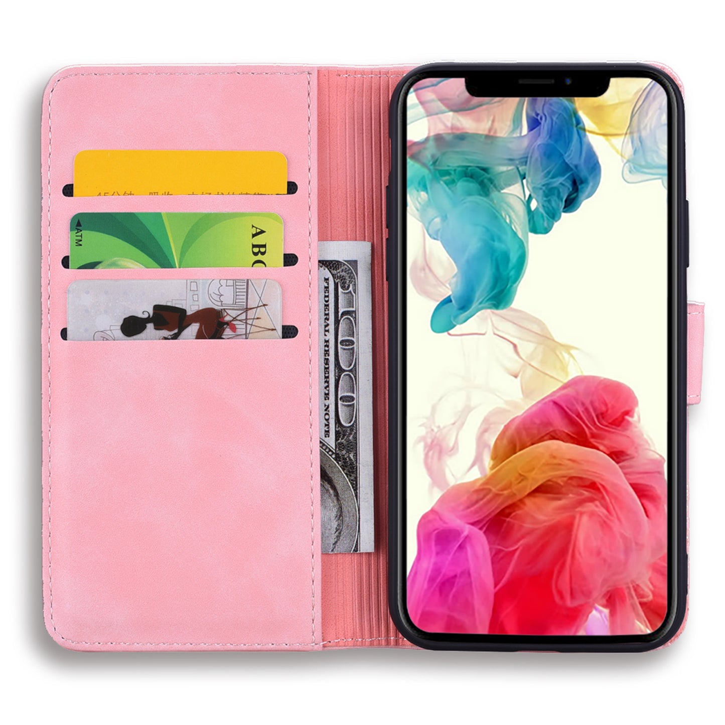 Imprint Flower All-round Protection Phone Shell Wallet Stand Design Leather Case for iPhone 13 Pro 6.1 inch