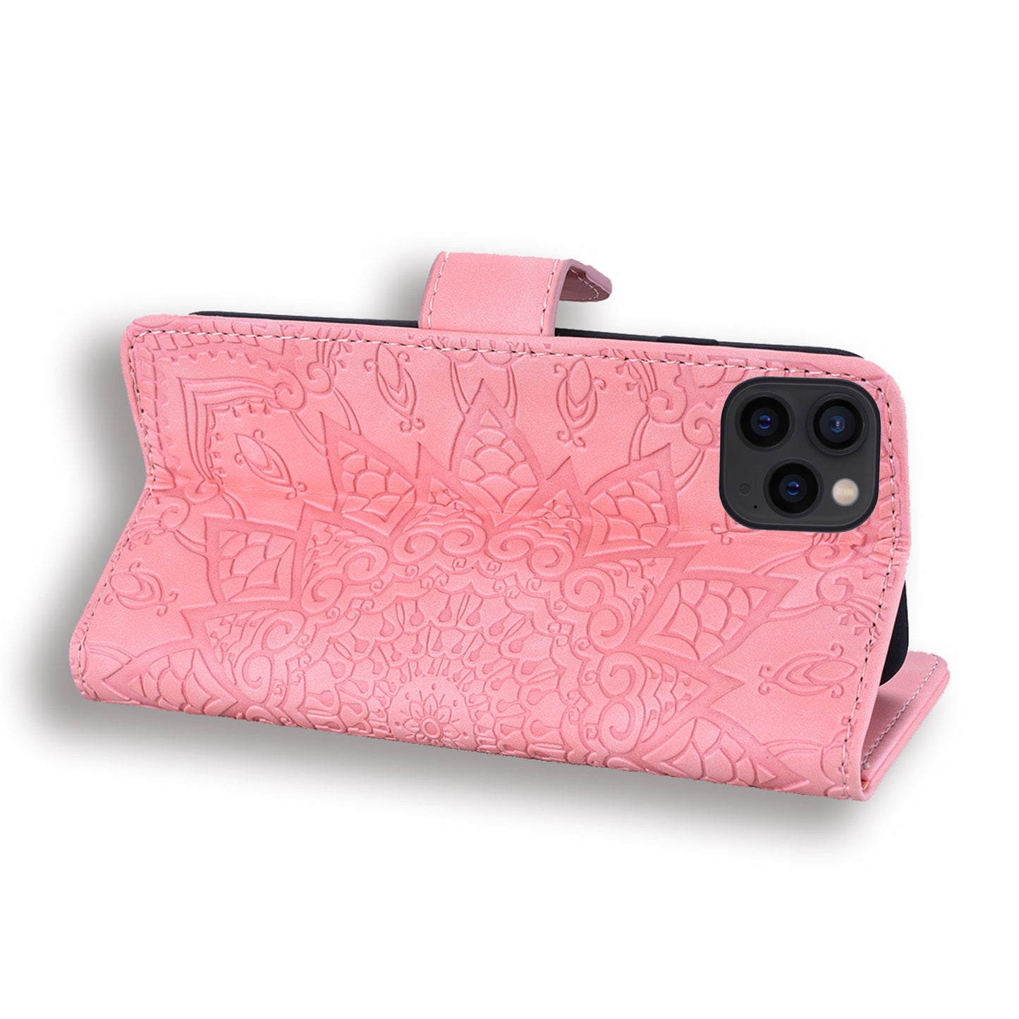 Imprint Flower All-round Protection Phone Shell Wallet Stand Design Leather Case for iPhone 13 Pro 6.1 inch