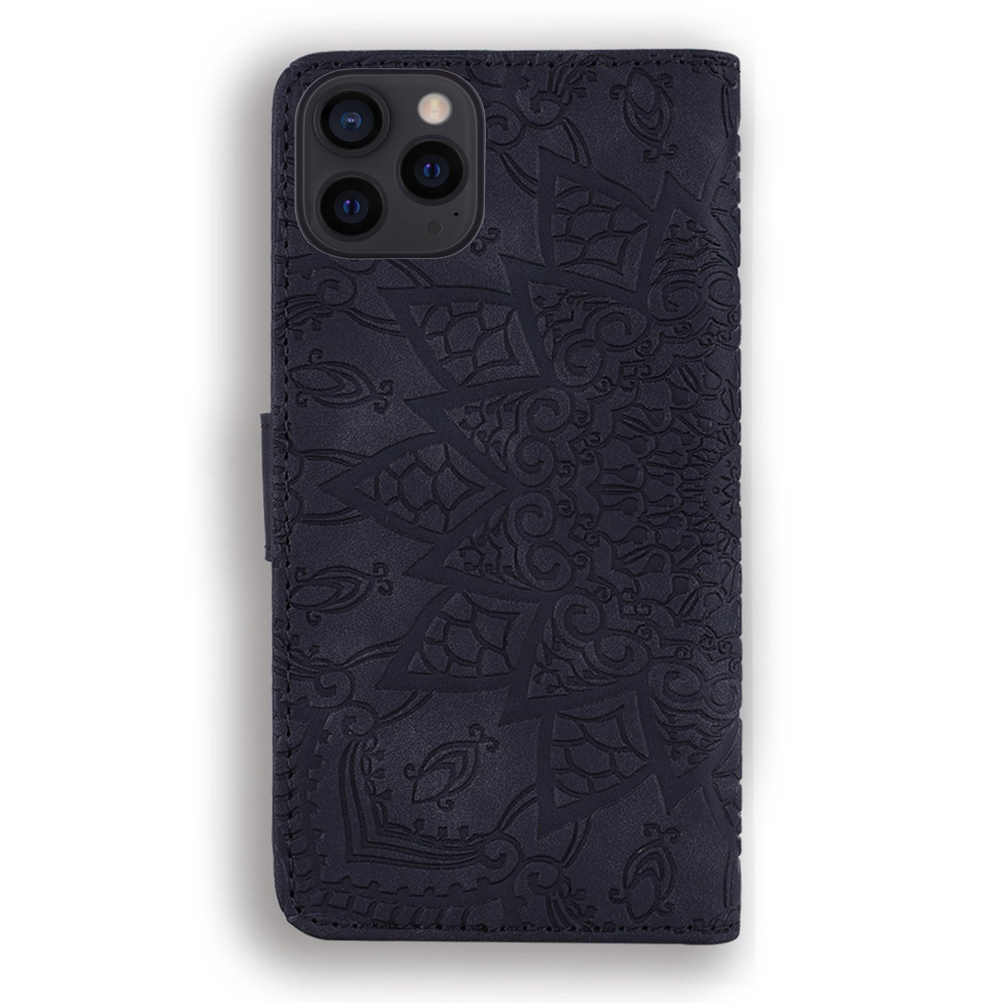 Imprint Flower All-round Protection Phone Shell Wallet Stand Design Leather Case for iPhone 13 Pro 6.1 inch