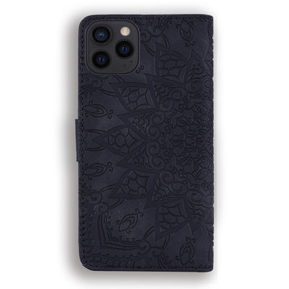 Imprint Flower All-round Protection Phone Shell Wallet Stand Design Leather Case for iPhone 13 Pro 6.1 inch