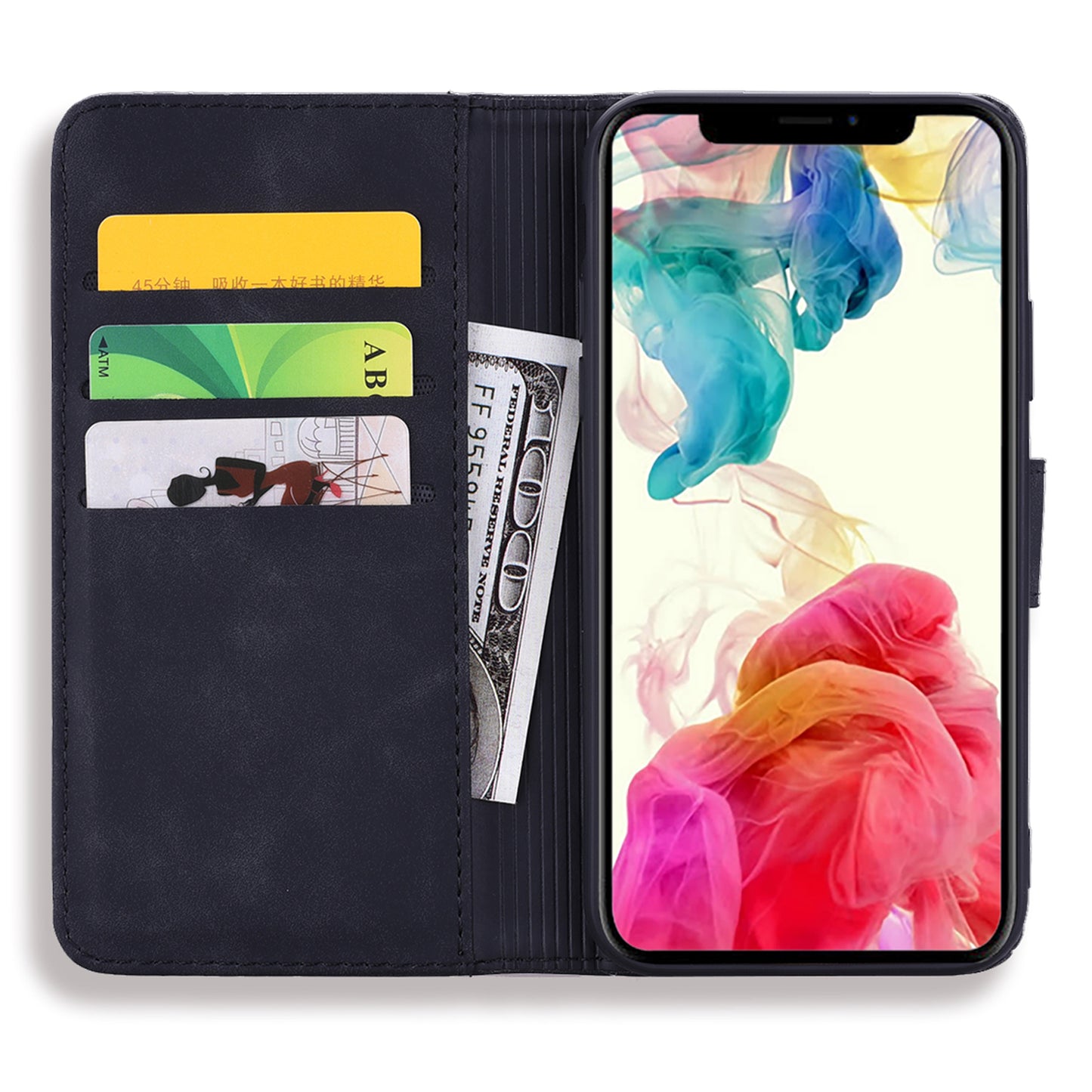 Imprint Flower All-round Protection Phone Shell Wallet Stand Design Leather Case for iPhone 13 Pro 6.1 inch