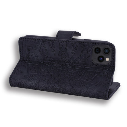 Imprint Flower All-round Protection Phone Shell Wallet Stand Design Leather Case for iPhone 13 Pro 6.1 inch