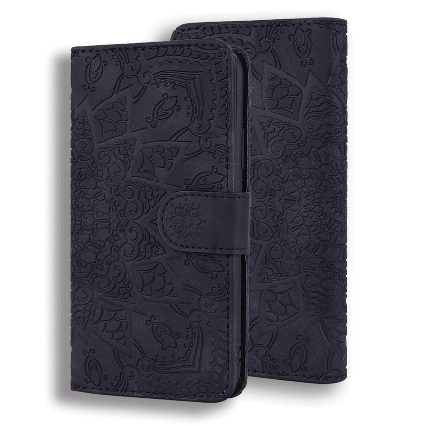Imprint Flower All-round Protection Phone Shell Wallet Stand Design Leather Case for iPhone 13 Pro 6.1 inch