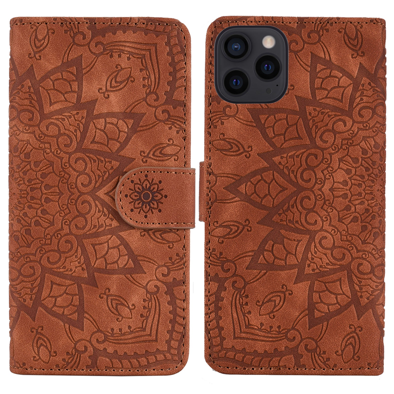 Imprint Flower Design PU Leather Flip Wallet Bookstyle Magnetic Stand Protection Cover for iPhone 13 Pro Max 6.7 inch