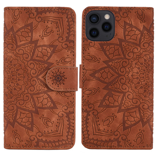 Imprint Flower Design PU Leather Flip Wallet Bookstyle Magnetic Stand Protection Cover for iPhone 13 Pro Max 6.7 inch