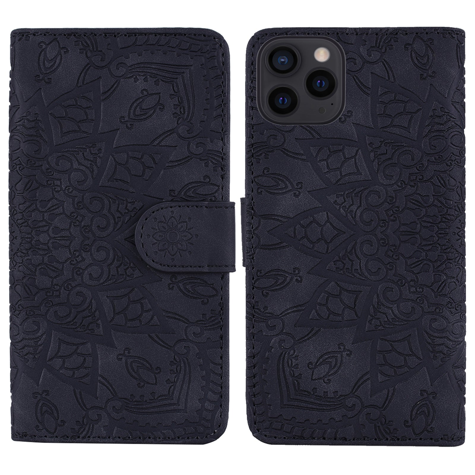 Imprint Flower Design PU Leather Flip Wallet Bookstyle Magnetic Stand Protection Cover for iPhone 13 Pro Max 6.7 inch