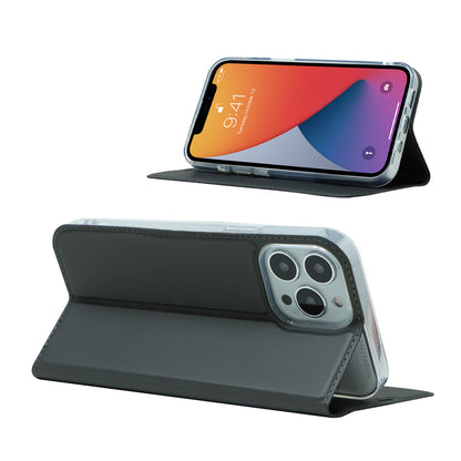 All-around Protection Auto-absorbed Fashion Solid Color Card Slot Shockproof Leather Phone Cover Case with Stand for iPhone 13 Pro 6.1 inch