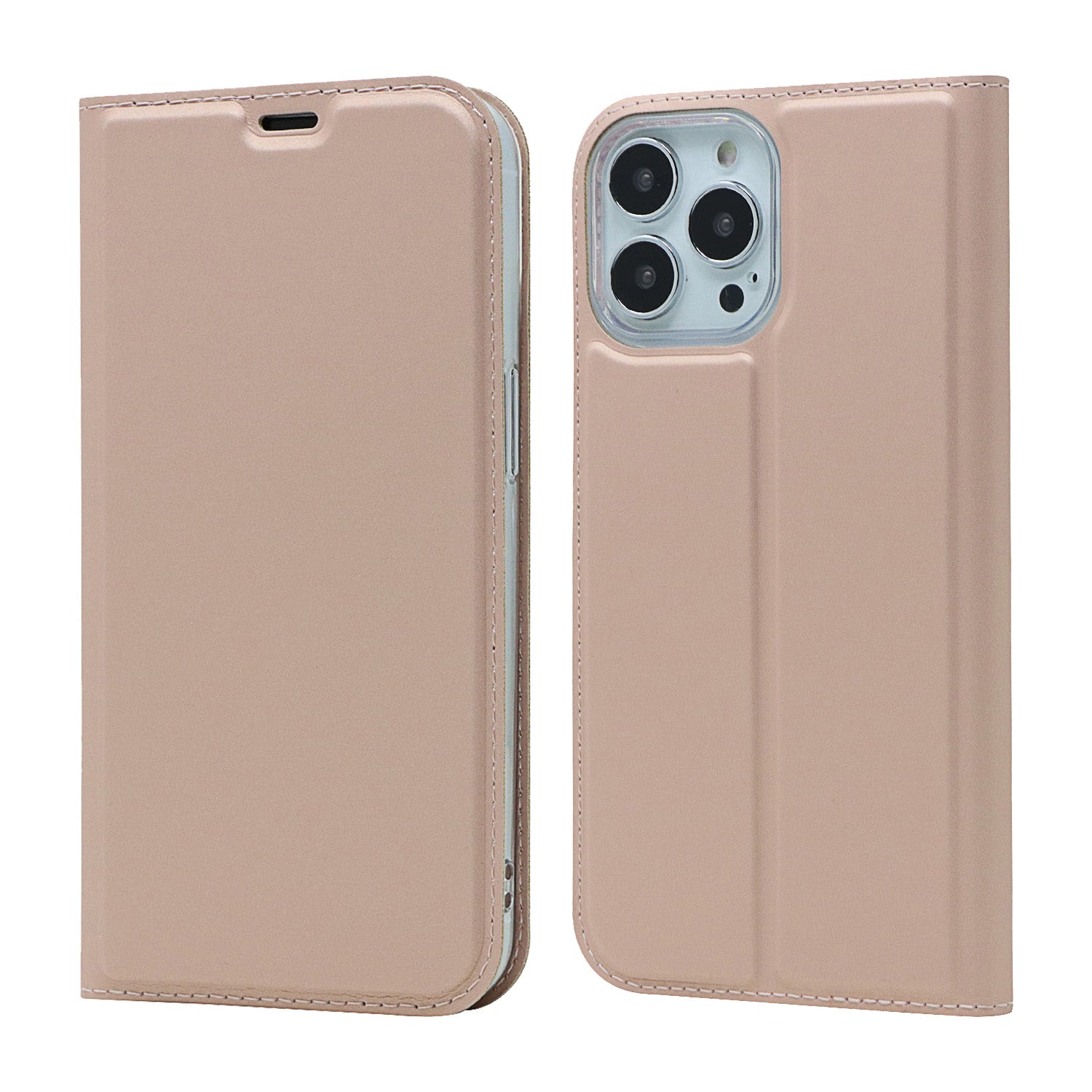 All-around Protection Auto-absorbed Fashion Solid Color Card Slot Shockproof Leather Phone Cover Case with Stand for iPhone 13 Pro 6.1 inch
