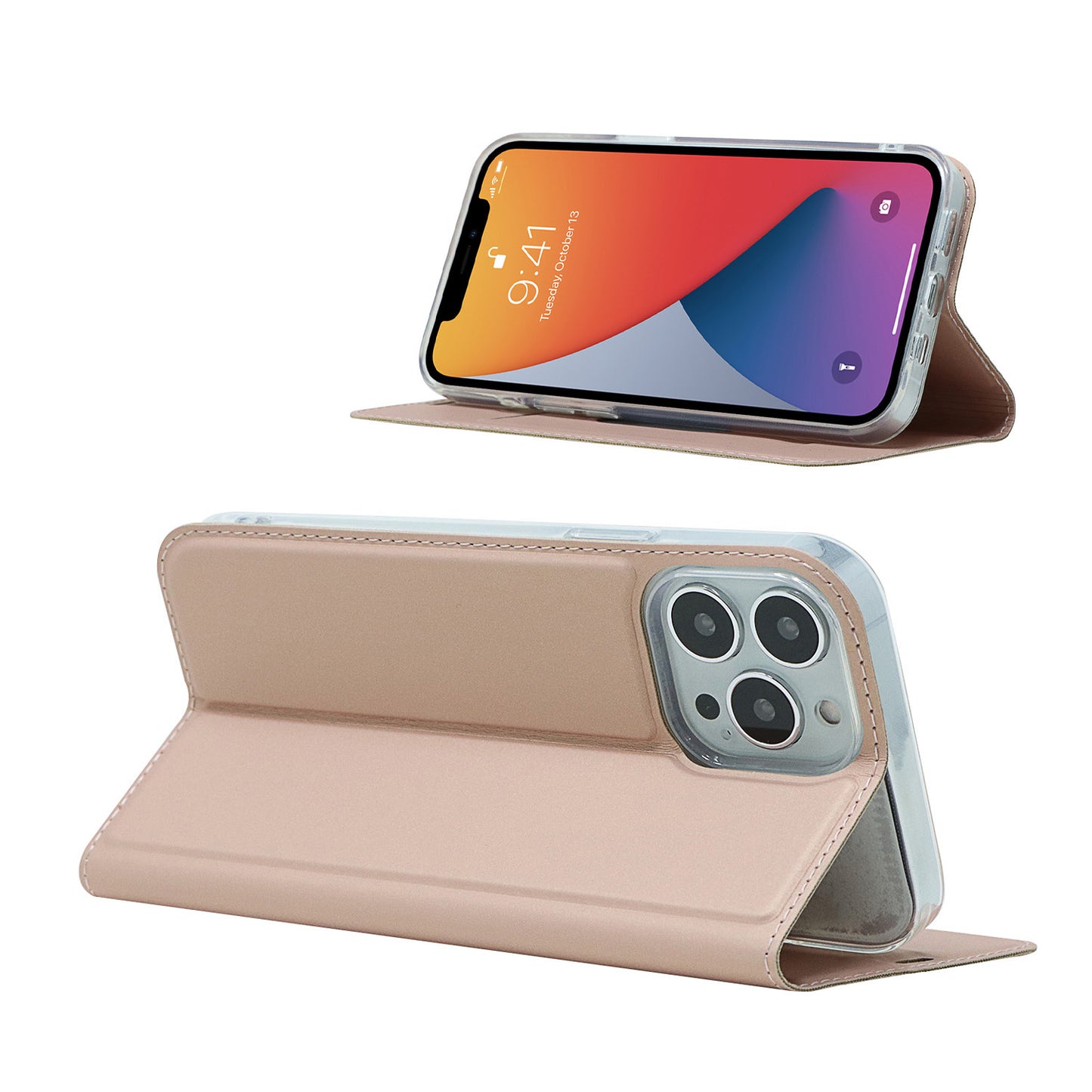 All-around Protection Auto-absorbed Fashion Solid Color Card Slot Shockproof Leather Phone Cover Case with Stand for iPhone 13 Pro 6.1 inch